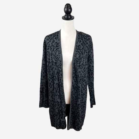 JM Collection Printed Open Front Cardigan M Gray Heather NEW - Picture 1 of 12